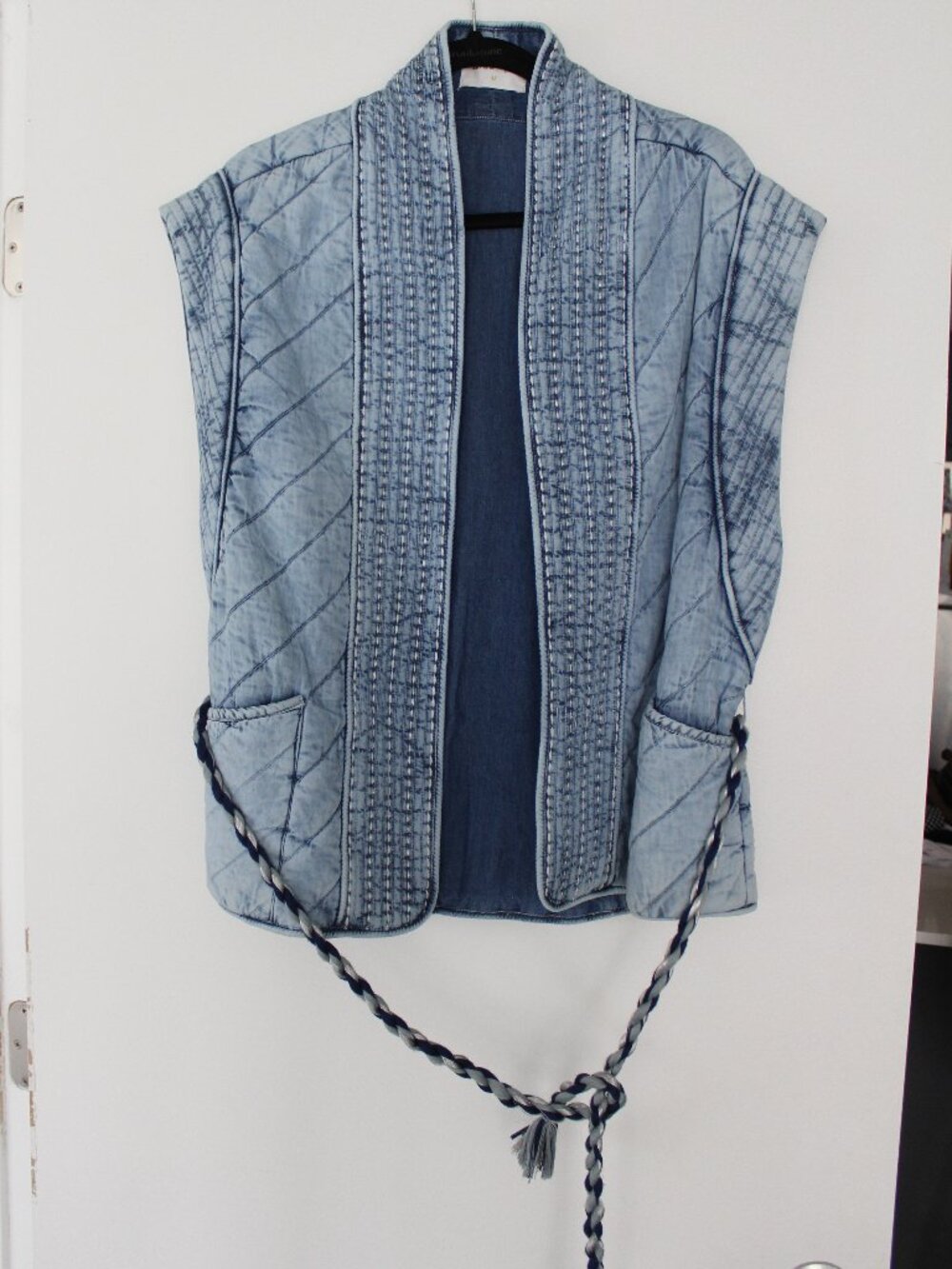 Free People x Llani Maggie Quilted Oversized Denim Vest in Blue